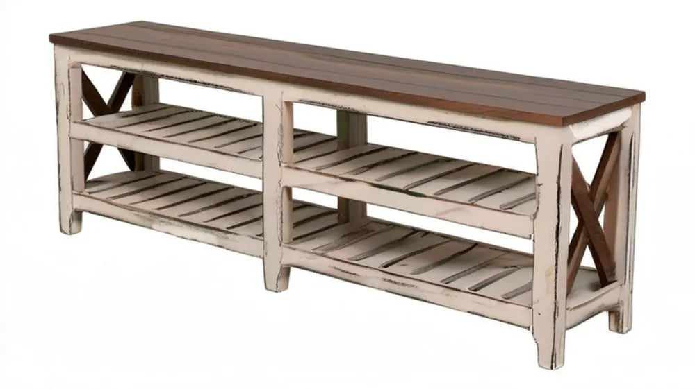 Rustykalna ławka z litego drewna sosnowego biało-brązowa 120 x 35 x 45 cm