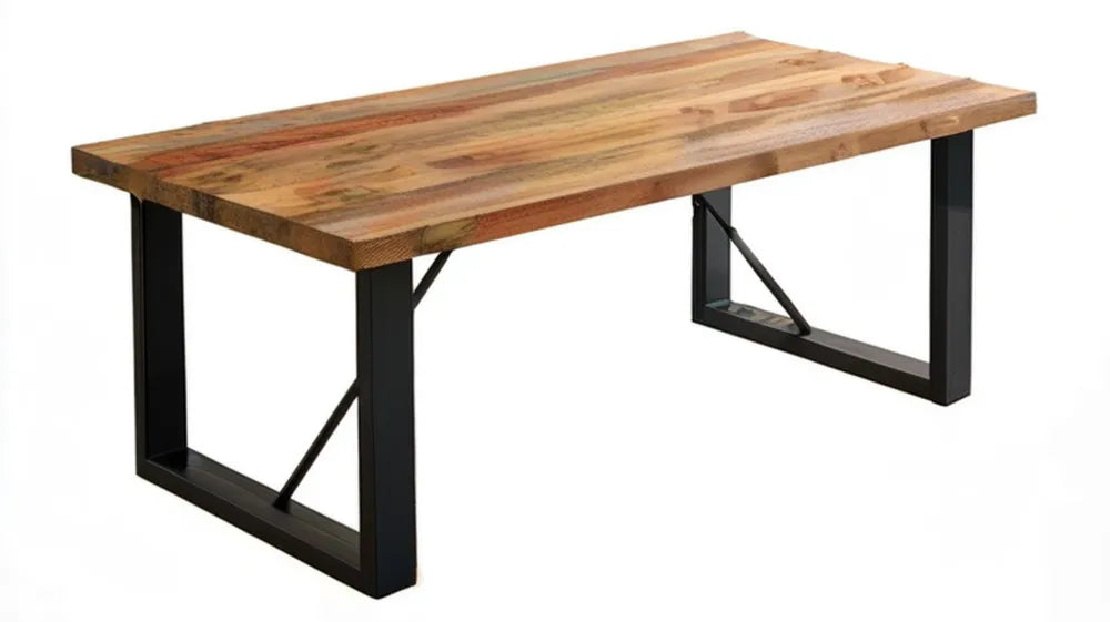 Prostokątny stół z litego drewna akacjowego i czarnej stali 180 x 90 x 75 cm