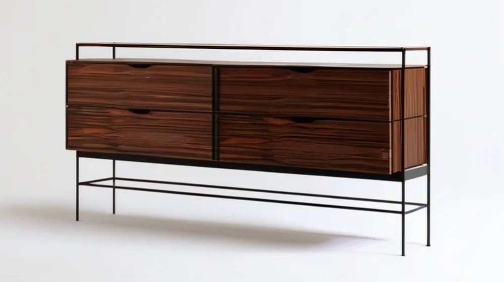 Szafka na buty z 4 szufladami z MDF i stali, czarno-ciemny orzech, 160 x 40 x 90 cm