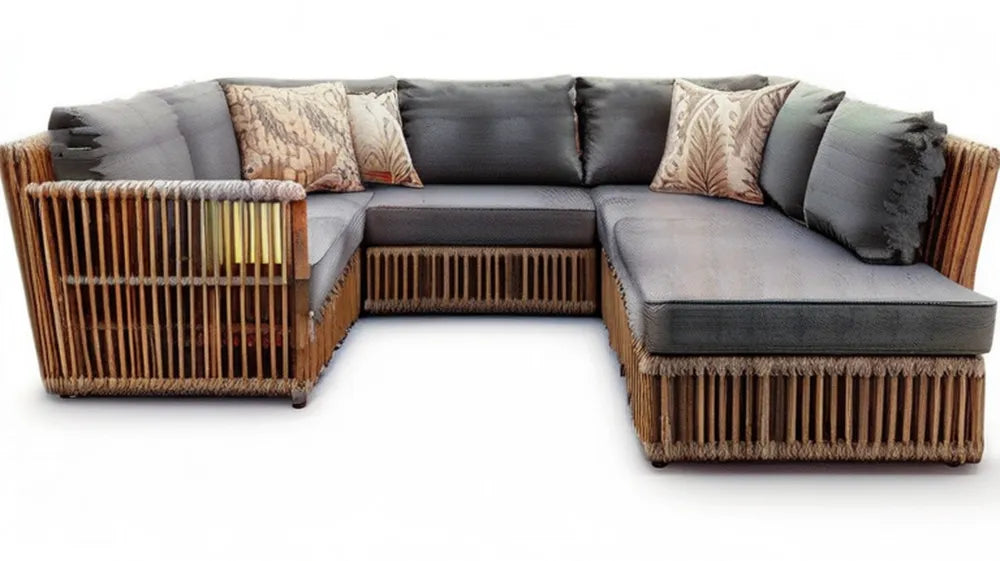 Narożnik z naturalnego rattanu z prawostronnym szezlongiem Szary/Brązowy/Beżowy 280 x 220 x 75 cm