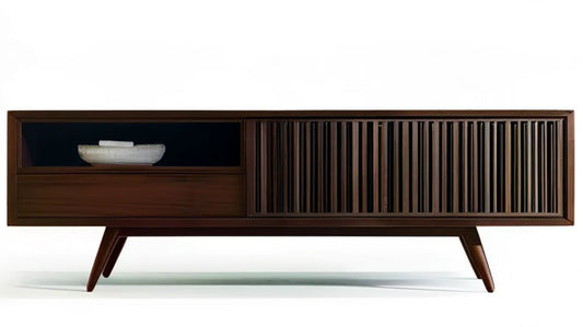 Kredens retro z MDF w dekorze ciemnego orzecha, 180 × 45 × 75 cm