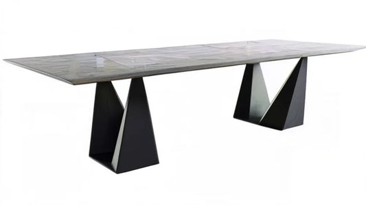 Prostokątny stół do jadalni ze spiekiem kwarcowym, szary marmur/czarny, 240 x 100 x 76 cm