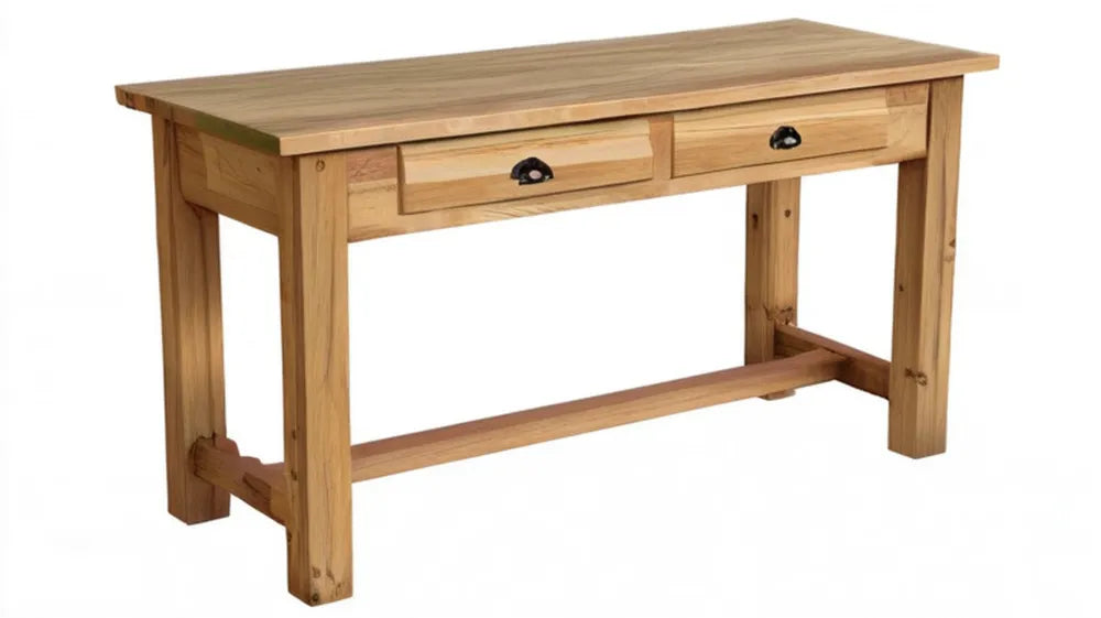 Konsola z litego drewna sosnowego z 2 szufladami, naturalna/czarna, 120 x 40 x 75 cm