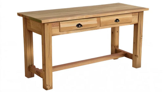 Konsola z litego drewna sosnowego z 2 szufladami, naturalna/czarna, 120 x 40 x 75 cm