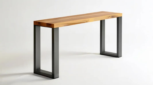 Konsola z litego drewna sosnowego na czarnych stalowych nogach, naturalny brąz, 120 x 35 x 75 cm
