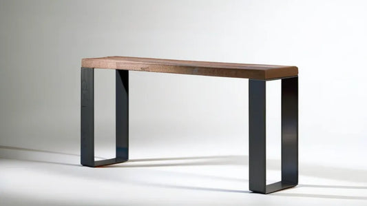 Konsola z litego drewna i czarnej stali 120 x 35 x 75 cm Brązowa/Czarna