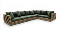 5-osobowa narożna sofa ogrodowa z litego drewna akacjowego, ciemnozielona/naturalny brąz, 300 x 240 x 75 cm