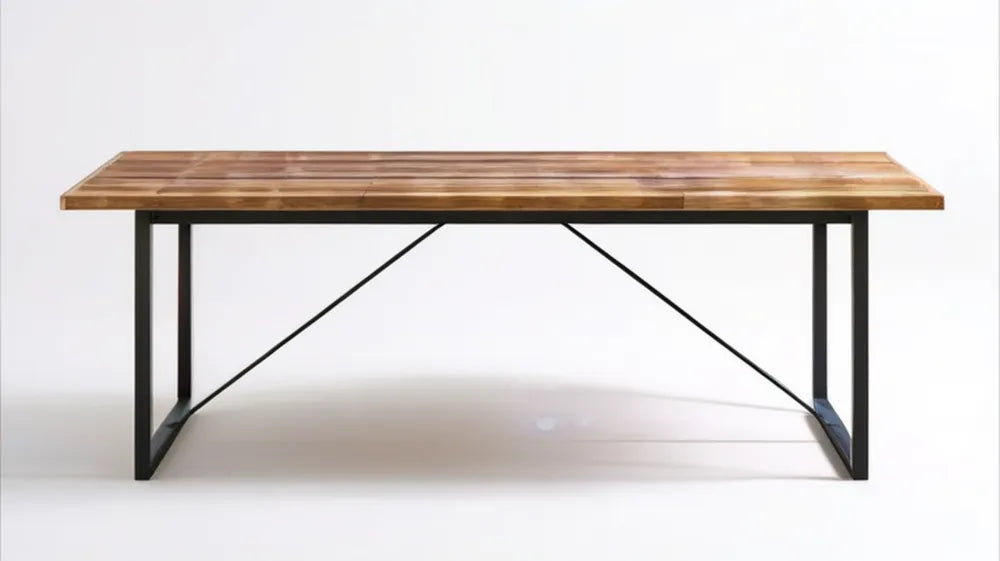 Prostokątny stół jadalniany z litego drewna akacjowego i czarnej stali 180 x 90 x 75 cm