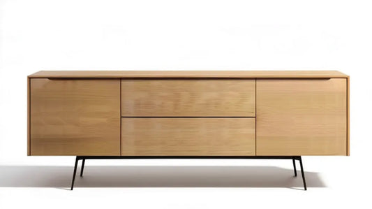 Komoda z fornirem z naturalnego dębu i czarnymi stalowymi nogami, 180 × 45 × 75 cm