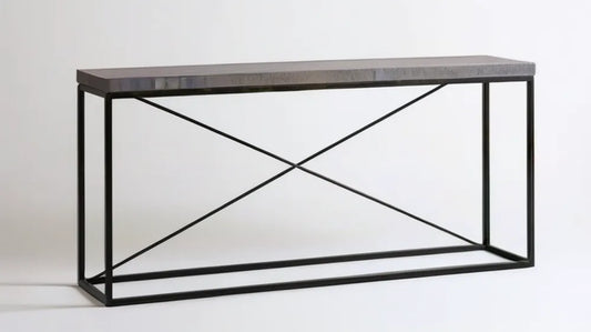 Konsola z szarym marmurowym blatem i czarnym stalowym stelażem 120 x 35 x 80 cm
