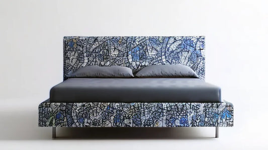 Tapicerowane łóżko dwuosobowe z wysokim zagłówkiem 160 x 200 cm Szare/Czarne/Niebieskie/Białe